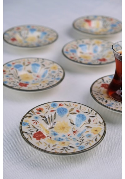 Tabak Evi Porselen Fiori Çay Tabağı Seti 12cm 6 Parça Bns6ctprs1217 Çok Renkli