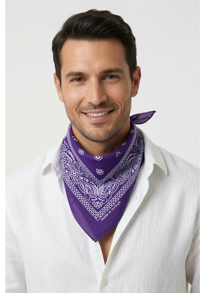 Mollycrush Unisex Mor Şal Desenli Fular Günlük Saç Aksesuarı, Boyunluk Ve Outdoor Bandana Mor