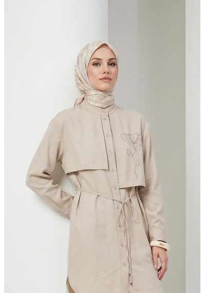 Armine Trend Aller Detaylı Beli İpli Çiçek Desen İşlemeli Tunik Taş 26yt407