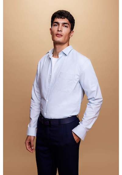 Defacto Regular Fit PoloYaka Oxford Cepli Uzun Kollu Basic Düz Gömlek A8028AX23AUBE723 Mavi
