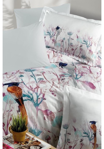 Dijital Saten Çift Kişilik Nevresim Takımı Velvet Krem