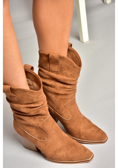 Fox Shoes T296713002 Taba Süet Kalın Topuklu Kadın Bot Taba-Süet Taba