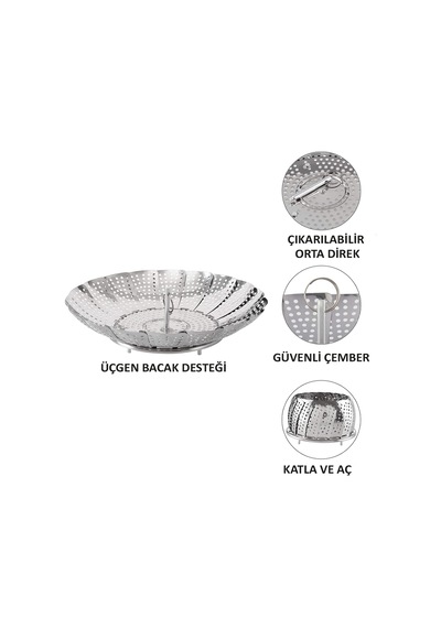 Paslanmaz Çelik Buharlı Pişirici Katlanır Buharda Sebze Pişir