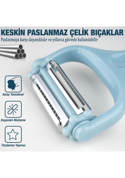 3'ü 1 Arada Patates & Sebze Soyucu Paslanmaz Çelik Bıçaklı, Düz + Tırtıklı + Jülyen Soyma, Ergonomik Sap, Bulaşık Makinesine Uygun, Kompakt & Dayanıklı Mutfak Gereci Çok Renkli
