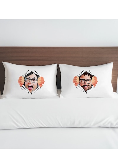 Bk Gift Kişiye Özel Karikatürlü Pamuklu 2 Li Yastık Kılıfı Seti-2 50x70cm , Sevgiliye , Ev si, Tasarım Ev Tekstili