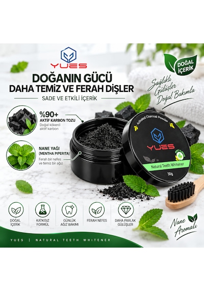 Yues Aktif Karbon Diş Beyazlatma Tozu Nane Aromalı 30 G