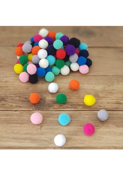 Hobialem Ponpon, 10 Mm, Renkli Ponpon, 100 Lü Paket, Peluş Ponpon, Minik Ponpon