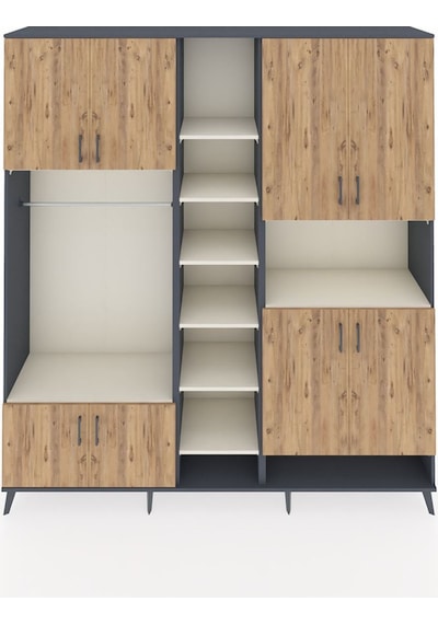 Hyperion Dolap 18 Raflı 8 Kapaklı Tek Askılı 220x44x243 Antrasit-çam/aytaşı Çok Renkli Hyperion Dolap 18 Raflı 8 Kapaklı Tek Askılı 220x44x243 Antrasit-çam/aytaşı Çok Renkli