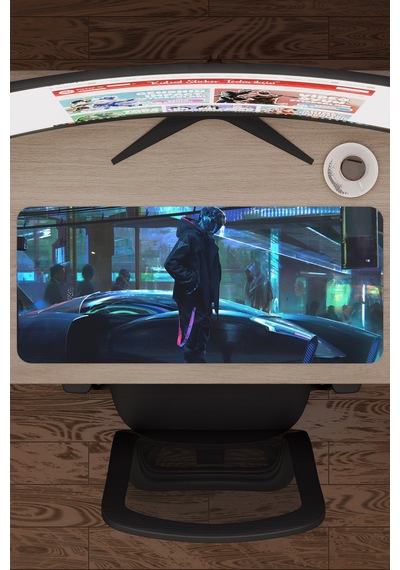 Dijital Cyberpunk City V2 70x30 Xl Gaming Kauçuk Kaymaz Taban Mouse Pad Fare Altlığı