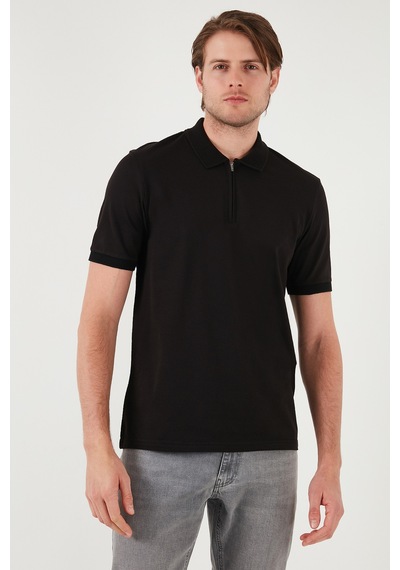 Buratti Pamuklu Regular Fit Yarım Fermuarlı Erkek Polo Yaka T Shirt 5901029 Siyah