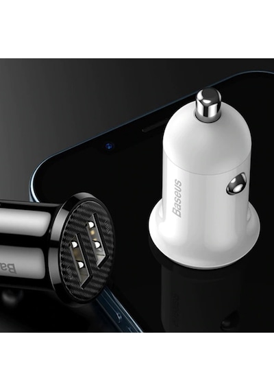 Baseus Grain Pro Dual Usb 4.8A Max Çıkışlı Hızlı Araç Şarj Başl Siyah