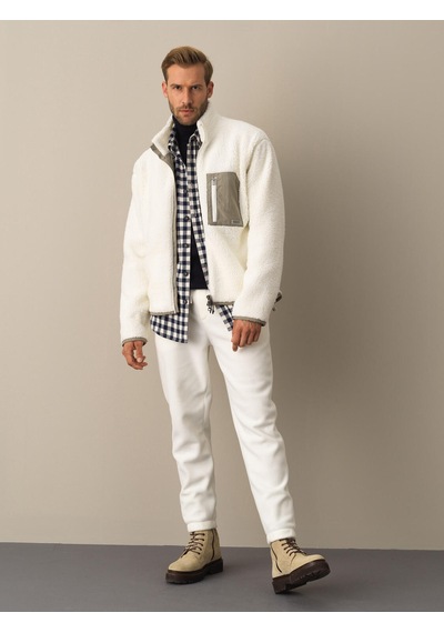 Xint Ekru Oversize Dik Yaka Kuzu Mont 195041 Beyaz