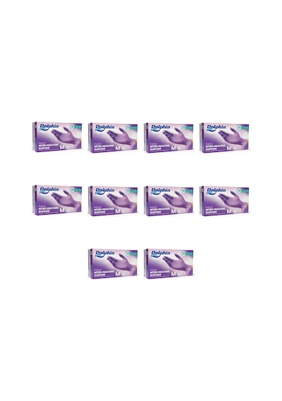 Dolphin Tek Kullanımlık Lila Nitril Eldiven - Muayne Eldiveni Medium Orta Boy - 100'lü 10 Paket