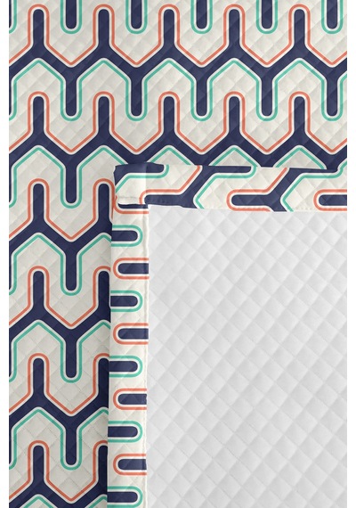 Lacivert Geometrik Genç Odası Tek Kişilik Pike Takımı - Mint Retro 160x220 Cm Kapitone Yatak Örtüsü Doğal Sazlık Sırları