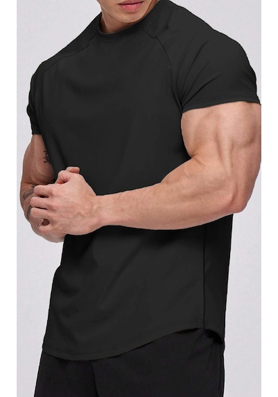 Ghassy Co. Erkek Running Sports Reglan Oval Kesim Penye T-shirt 001 Siyah