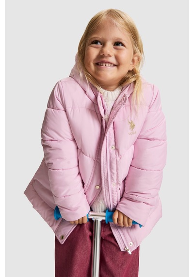 U.S. Polo Assn. Kız Çocuk Açık Pembe Kapüşonlu Fermuarlı Kaban 50328223-vr078 Acık Pembe