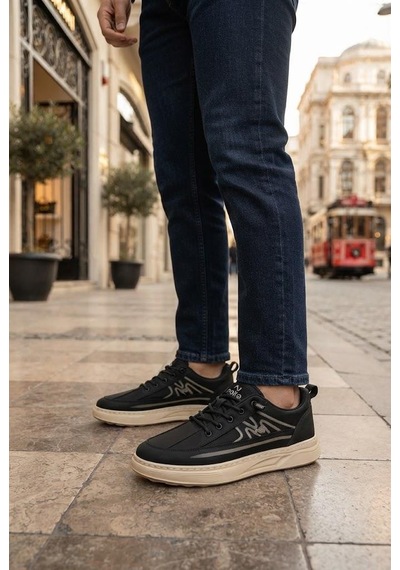 Fort Kelvın Noka Rahat Hafif Lastik Bağcıklı Keten Sneaker Erkek Ayakkabı Siyah