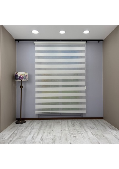 Fiori Serisi Beyaz Mikro Plise Modern Zebra Stor Perde