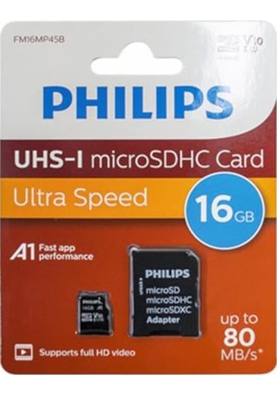 Philips Fm16mp45b/00 16gb Class10 Uhs-ı U1 Tf Adaptörlü Micro Sdhc Hafıza Kartı