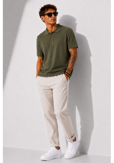 Ribana Erkek Kısa Kollu Fitilli Yarım Düğme Kapama Polo Yaka T-shirt 26001 Haki