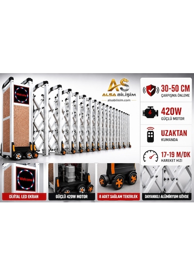 12 Metre Motorlu Akordiyon Bariyer Sistemi Otomatik, Uzaktan Kumandalı, Çarpışma Önleyici