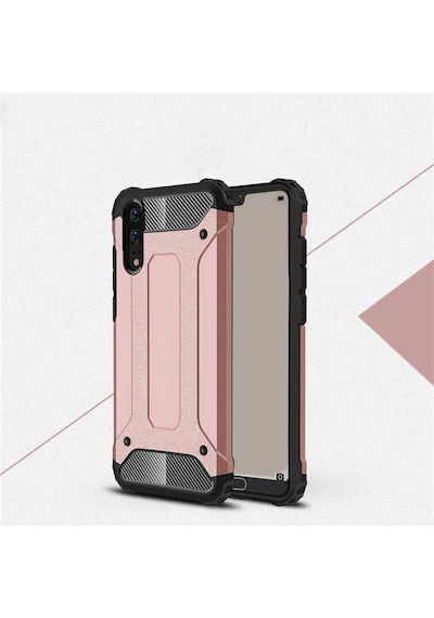Noktaks - Huawei P20 Uyumlu - Kılıf Çift Katman Zırh Tank Crash Military Kapak - Rose Gold