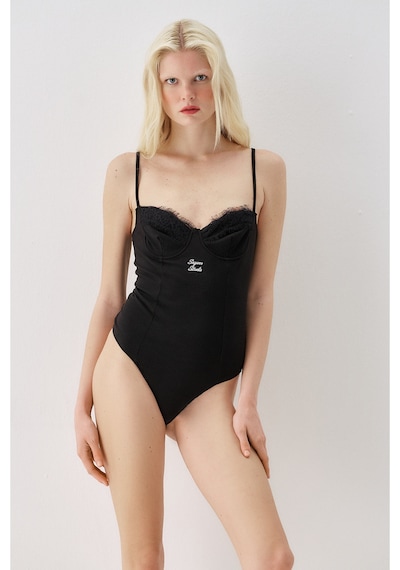 Sagaza Studio Ss6159 İp Askılı Çıt Çıtlı Body SIYAH
