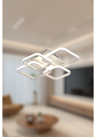 Ey Shop Beyaz 4 Lü Kare Model 3 Renk Led Avize Beyaz
