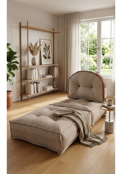 Reyo Pufymax Comfy Zen Oval Bohem Yatak Olabilen Katlanır Berjer & Modüler Yer Yatağı 75x75x 90 Cm Altın