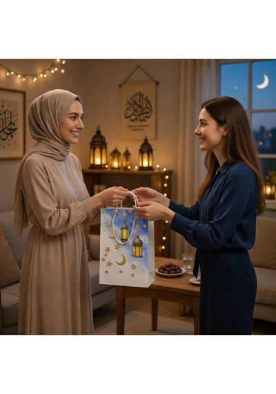 Ramazan Kandil Temalı Hediyelik Karton Çanta 26x40x8 Cm İftar Dağıtım