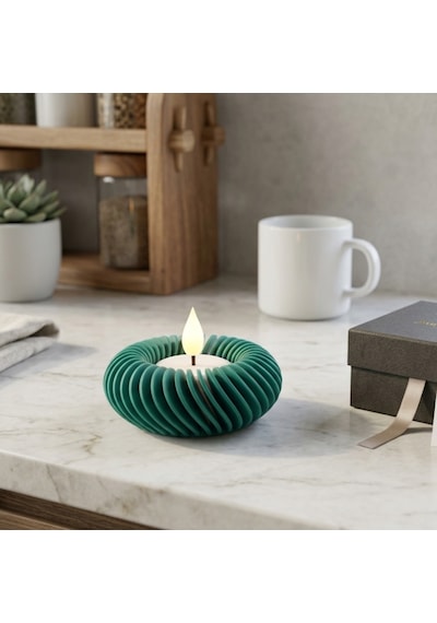 Modern Tasarım Led Tealight Yuvarlak Yeşil Mumluk Dekoratif Masa Üstü Aksesuarı Yeşil