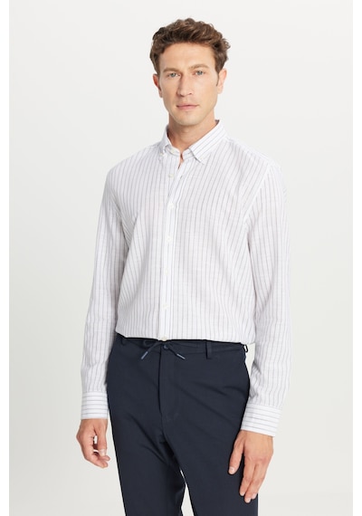 AC&Co / Altınyıldız Classics Erkek Grı %100 Pamuk Slim Fit Dar Kesim Düğmeli Gömlek Yaka Armürlü Gömlek Gri