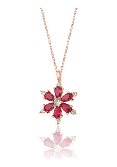 Zanaatsilver 925 ayar Gümüş Zincirli Rubi taşlı Rose Lotus Kamelya Çiçeği kolye