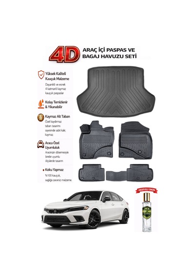 Honda Civic 2026 Model Araca Özel Kokusuz Paspas Takımı + Bagaj Havuzu