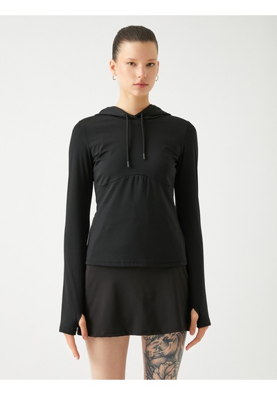 Koton Koşu Sweatshirt Kapüşonlu Yumuşak Tuşe Dokulu Dar Kesim Siyah 4wak10014nk