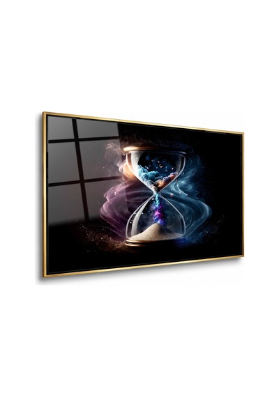 Kozmik Kum Saati Gold Çerçeveli Cam Tablo