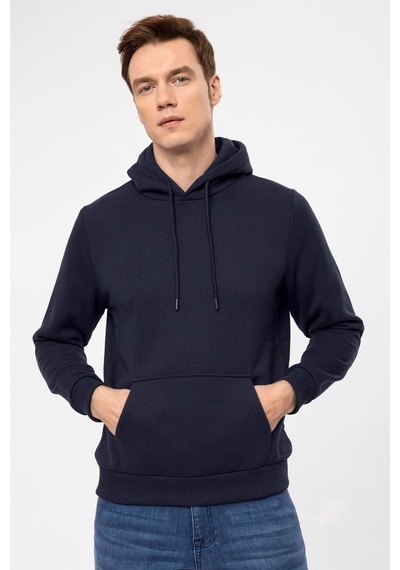 Süvari Oversize Geniş Kesim Pamuklu Yumuşak Dokulu Içi Polarlı Basic Kapüşonlu Sweatshirt Lacivert