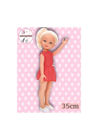 Büyük Boy Et Bebek 35cm Mina Kırmızı Puantiyeli Elbiseli Bebek Gerçekçi Mina Model Bebek 35cm