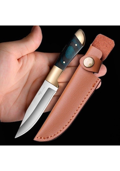 Valkyrie Paslanmaz Çelik Kamp Bıçağı 16 Cm Outdoor Av Bıçağı Deri Kılıflı Kompakt Bıçak Yeşil Yeşil