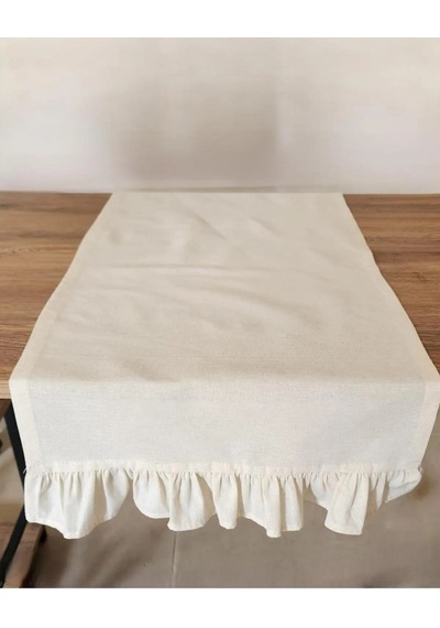 Fırfırlı Keten Runner - 40x110 Cm - Krem Fırfırlı Keten Runner Cappucino