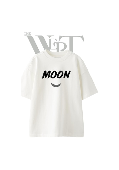 Thewert Moon Crescent Tasarım Baskılı Ünisex Beyaz Oversize T-shirt