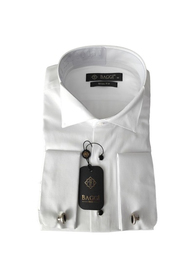 Baggi Man Baggi Atayaka Slim Fit Metal Düğmeli %100 Pamuk Gömlek Beyaz