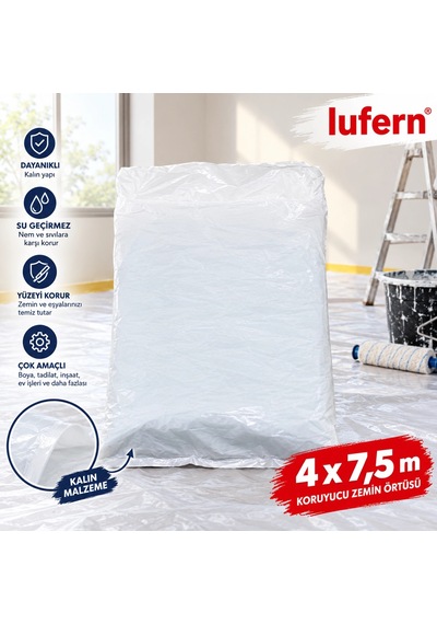 Dayanıklı Koruyucu Zemin Örtüsü Kalın Tadilat Boya Badana Eşya Koruma Ev Ofis Naylon 4x7.5 Metre