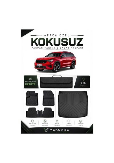Skoda Kodiaq 2025 Model Aracınıza Özel 4d Karbonlu Kauçuk Paspas Takımı Ve Alt Bagaj Havuzu