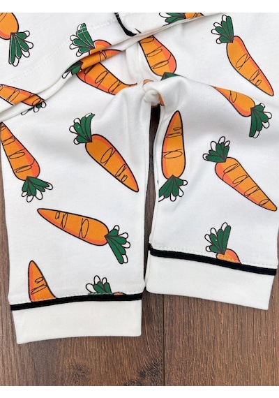 Havuç Desenli Pijama Takımı 4bb2 Beyaz