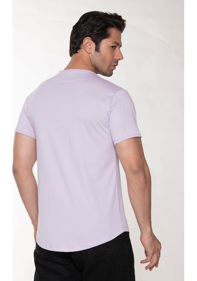 Black Horn Erkek Geniş Yaka %100 Pamuk Salaş T-shirt Lila