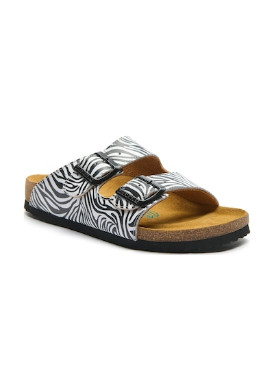 Comfortfusse Bali-pr - Kadın Ortopedik Hakiki Deri Çift Bantlı Terlik Zebra Baskılı Deri