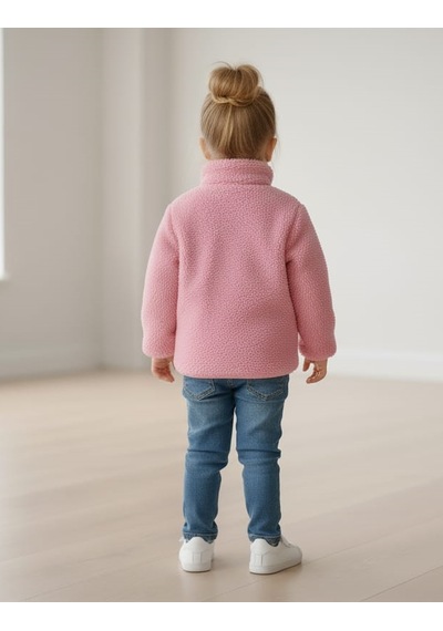 Smalltouch Unisex Çocuk Yumuşak Dokulu Astarlı Fermuarlı Cepli Peluş Hırka Pembe