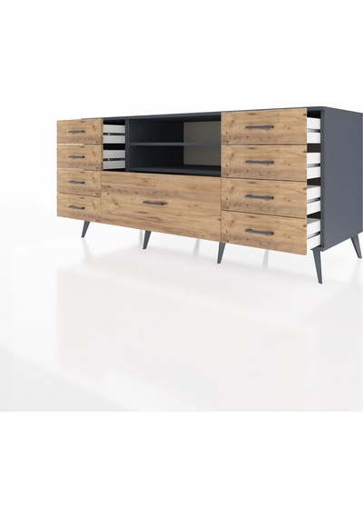 Kronos Konsol 2 Raflı 9 Çekmeceli 176x59x83 Antrasit-antrasit/çam Antrasit/çam Kronos Konsol 2 Raflı 9 Çekmeceli 176x59x83 Antrasit-antrasit/çam Antrasit/çam