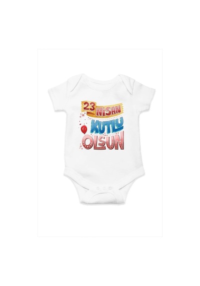 Hediyenza 23 Nisan Kutlu olsun Özel Tasarım Bebek Zıbın Pamuklu Çıtçıtlı Body Beyaz